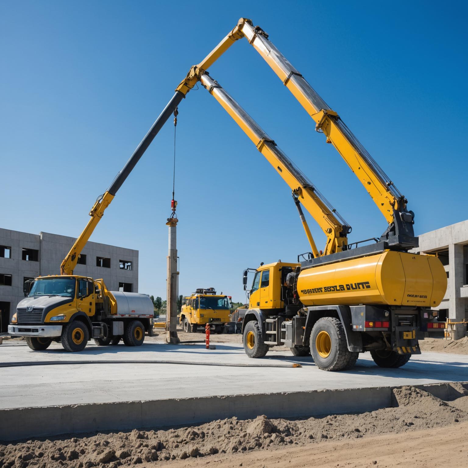 Boom pump placing concrete on a construction site