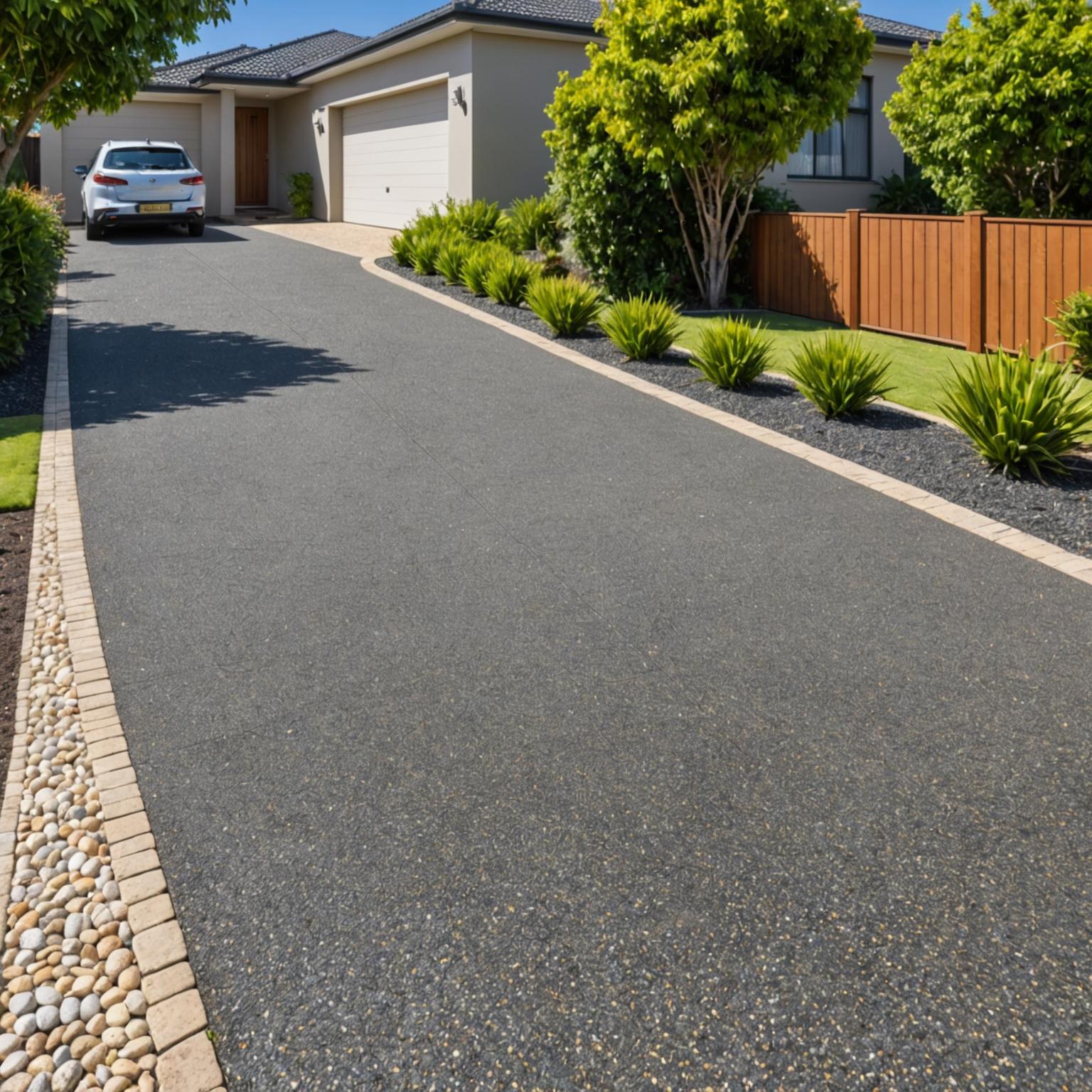 Exposed aggregate concrete finish on a residential driveway