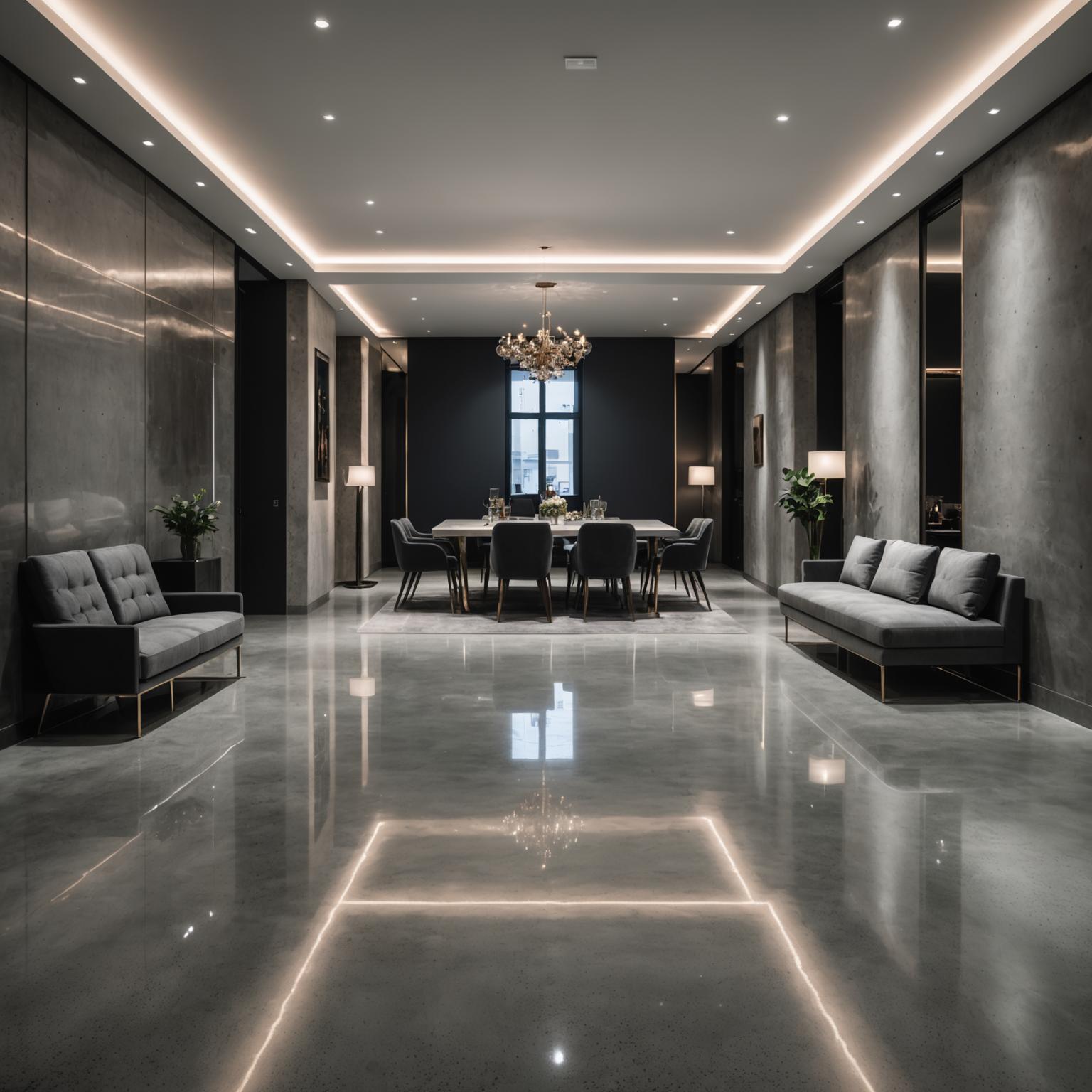 Polished concrete floor in a modern interior space