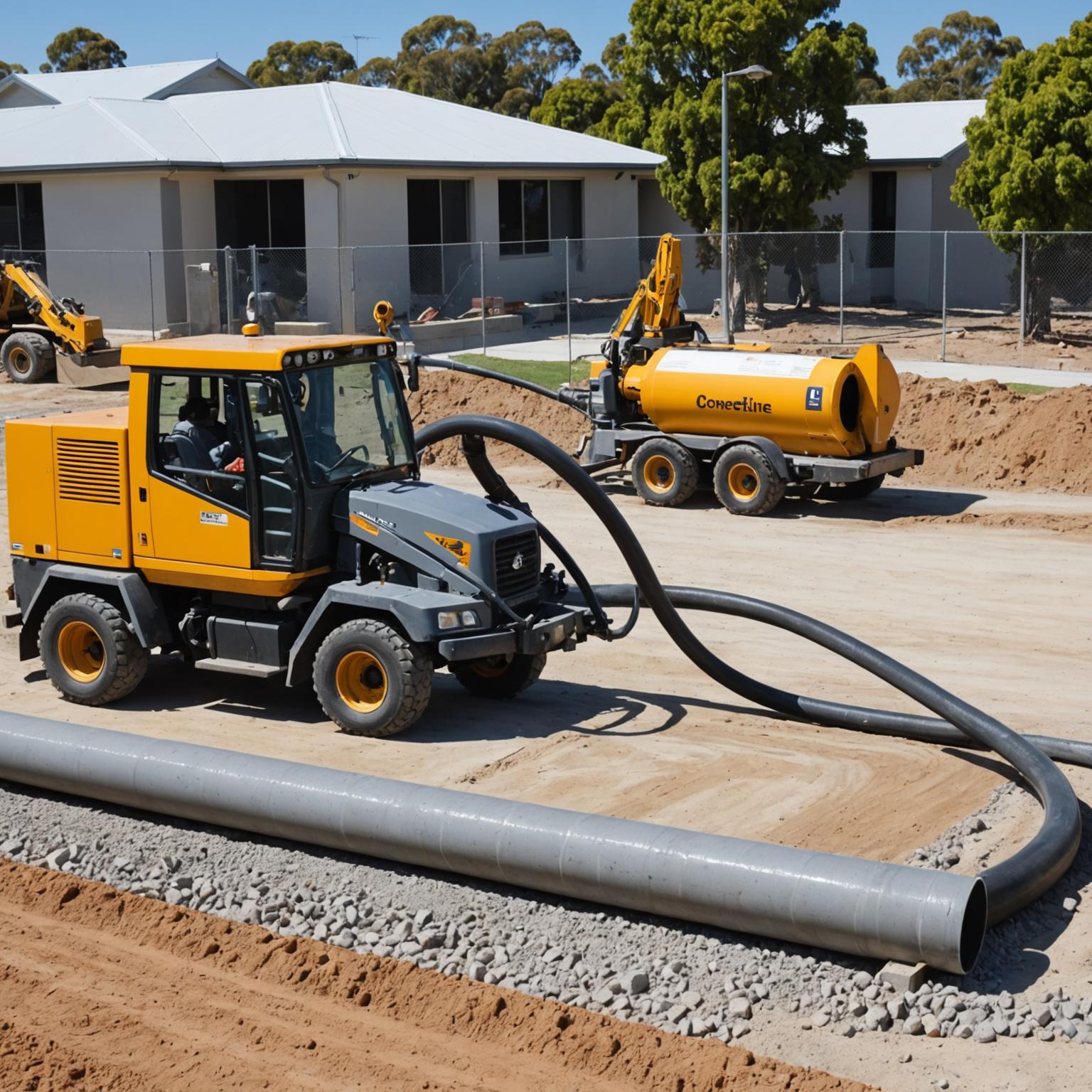 Line pump delivering concrete on a residential site