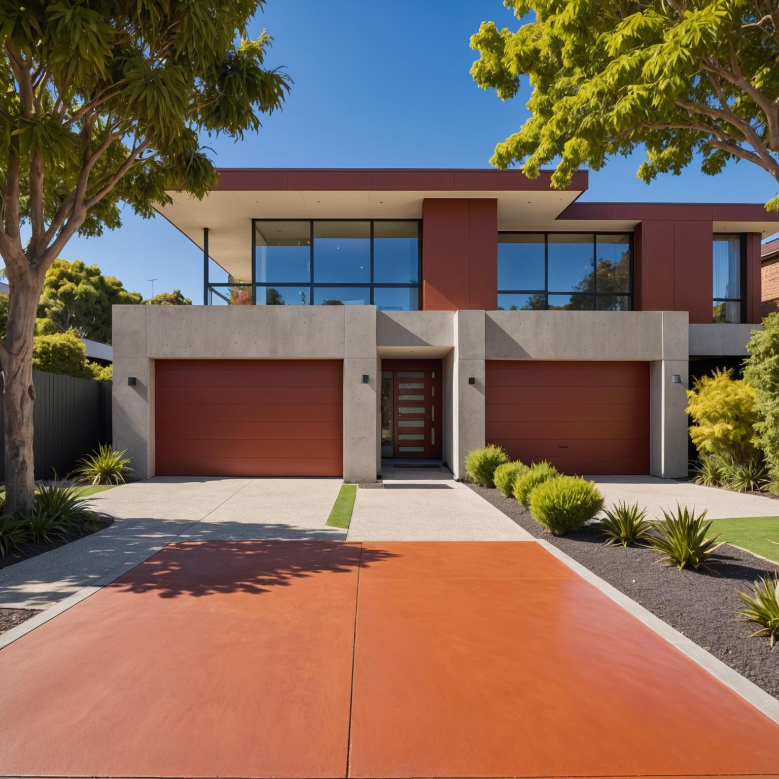 Coloured concrete driveway with oxide pigment
