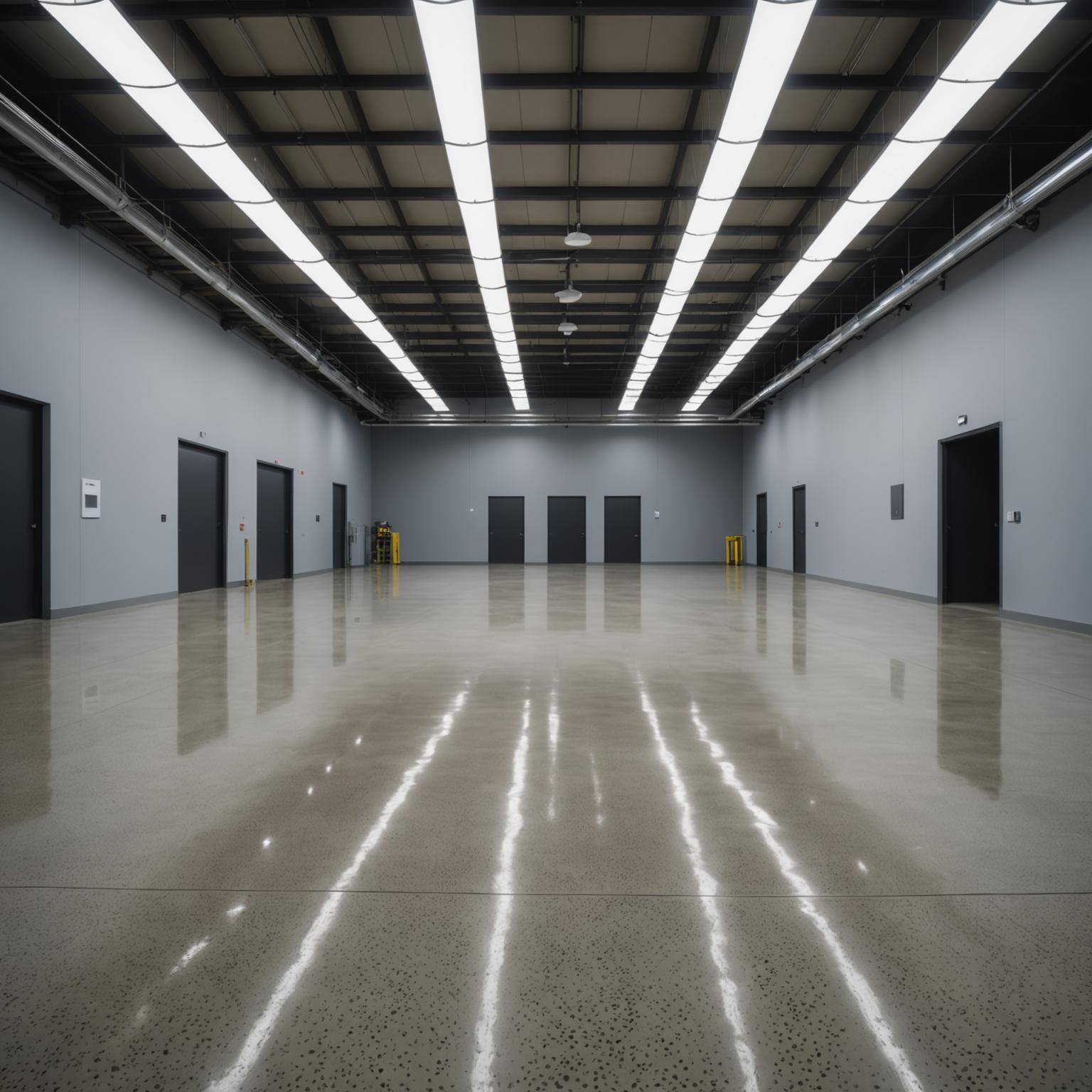 Polished concrete floor in a commercial warehouse