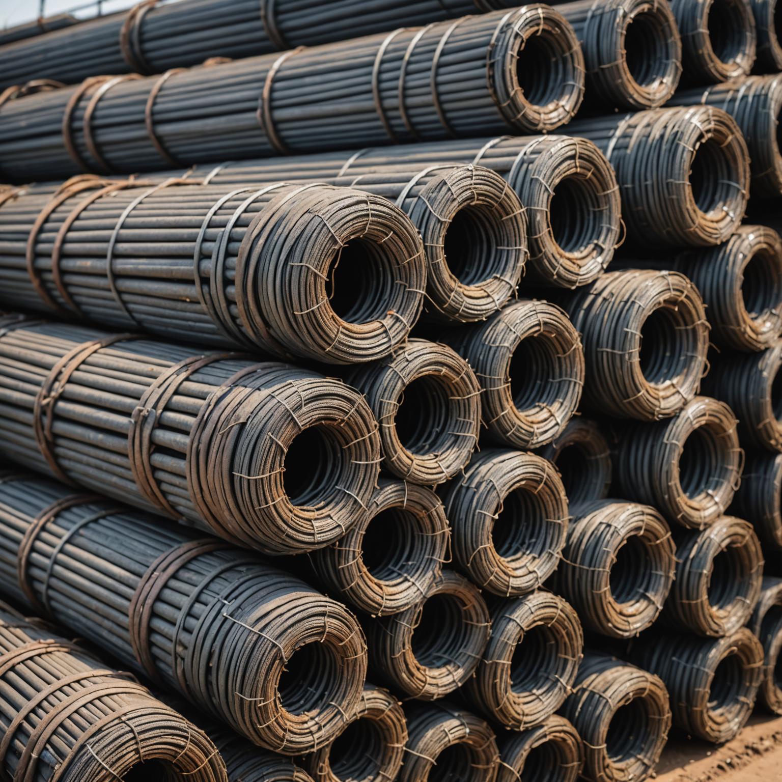 Bundle of steel reinforcing bar ready for delivery