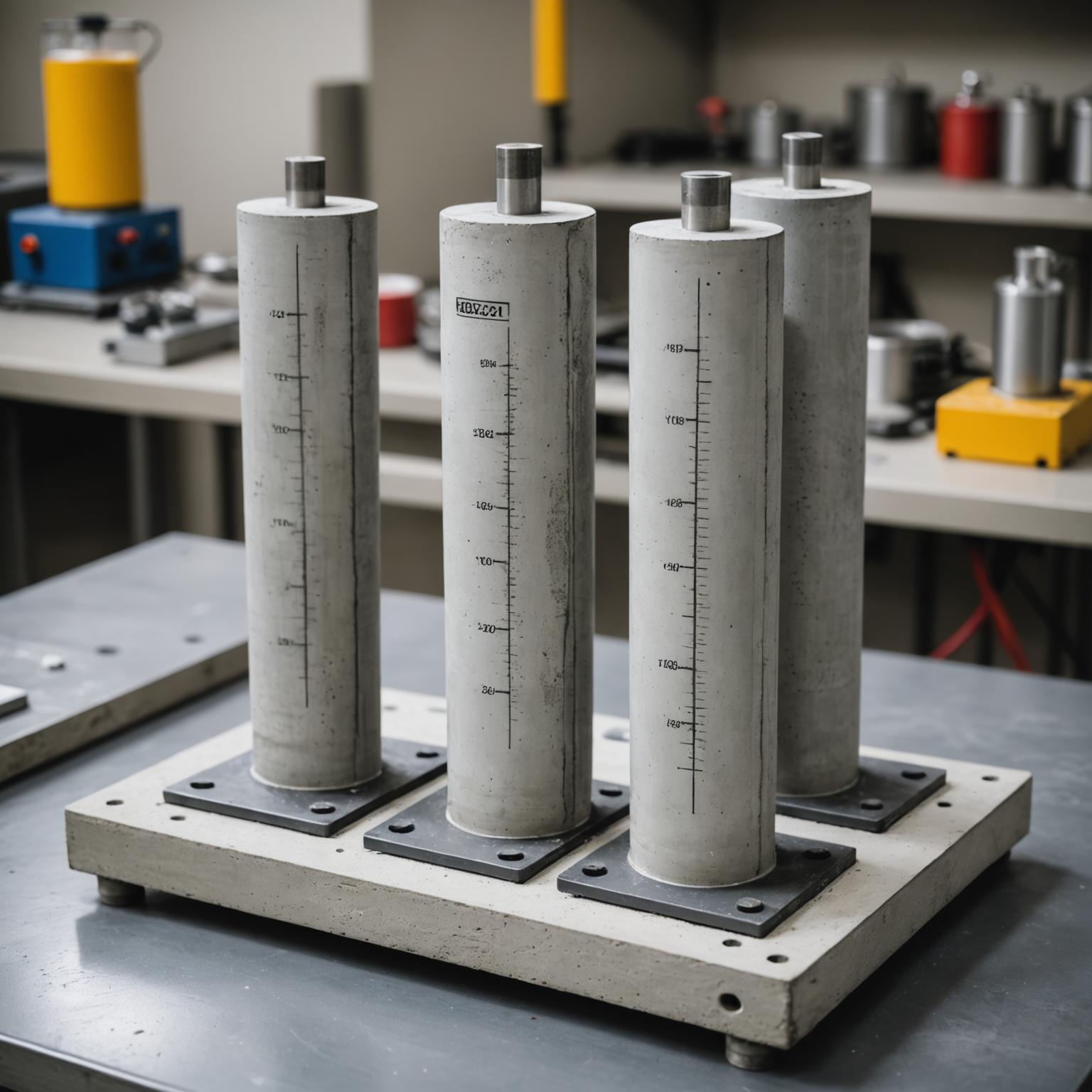 Concrete cylinder being tested for compressive strength at a Brisbane laboratory